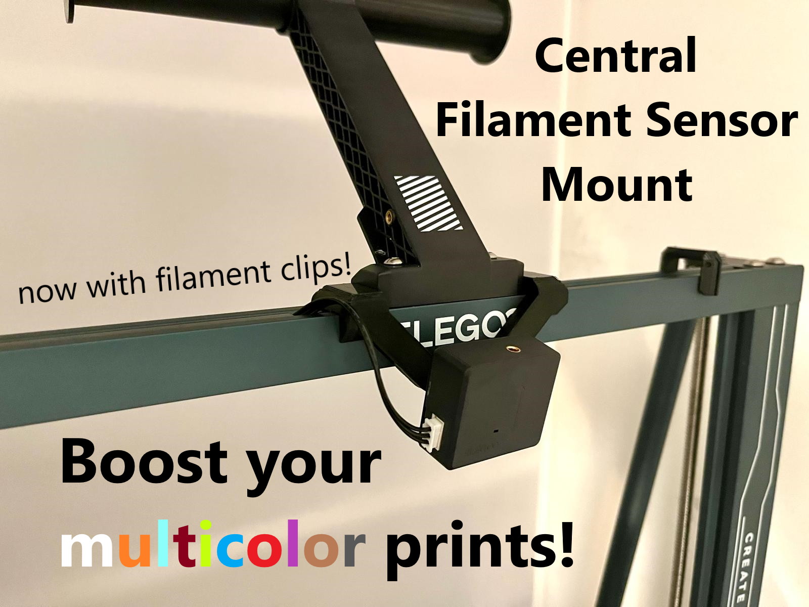 Boost your multicolor prints! Central filament sensor mount with filament clips for single / double spool configuration for Elegoo Neptune 3 / 4 Pro Plus Max 3D model thumbnail