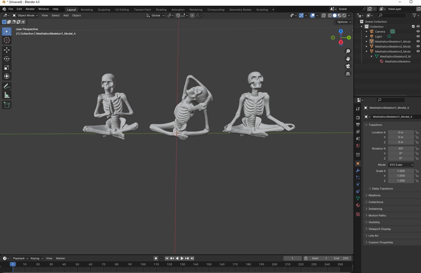 Three Skeletons Doing Yoga