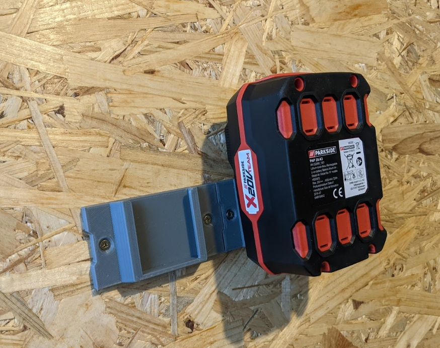 Wall mount is designed for Parkside X20v batteries. Mount multiple units side by side and connect for a streamlined organization.