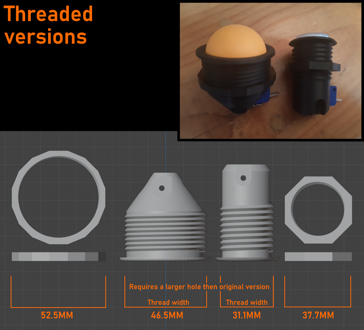 Miniatura 4 do modelo 3D 28mm Arcade Push Button - STL version.