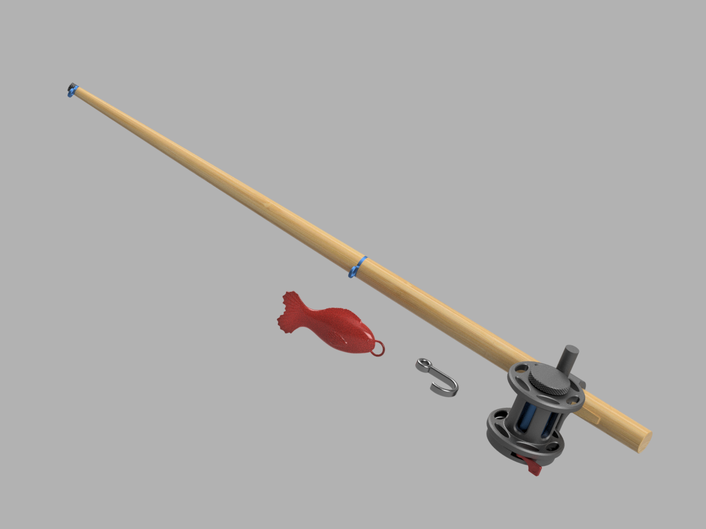 Disassemblable FISHING ROD AND REEL toy with fully functioning reel by