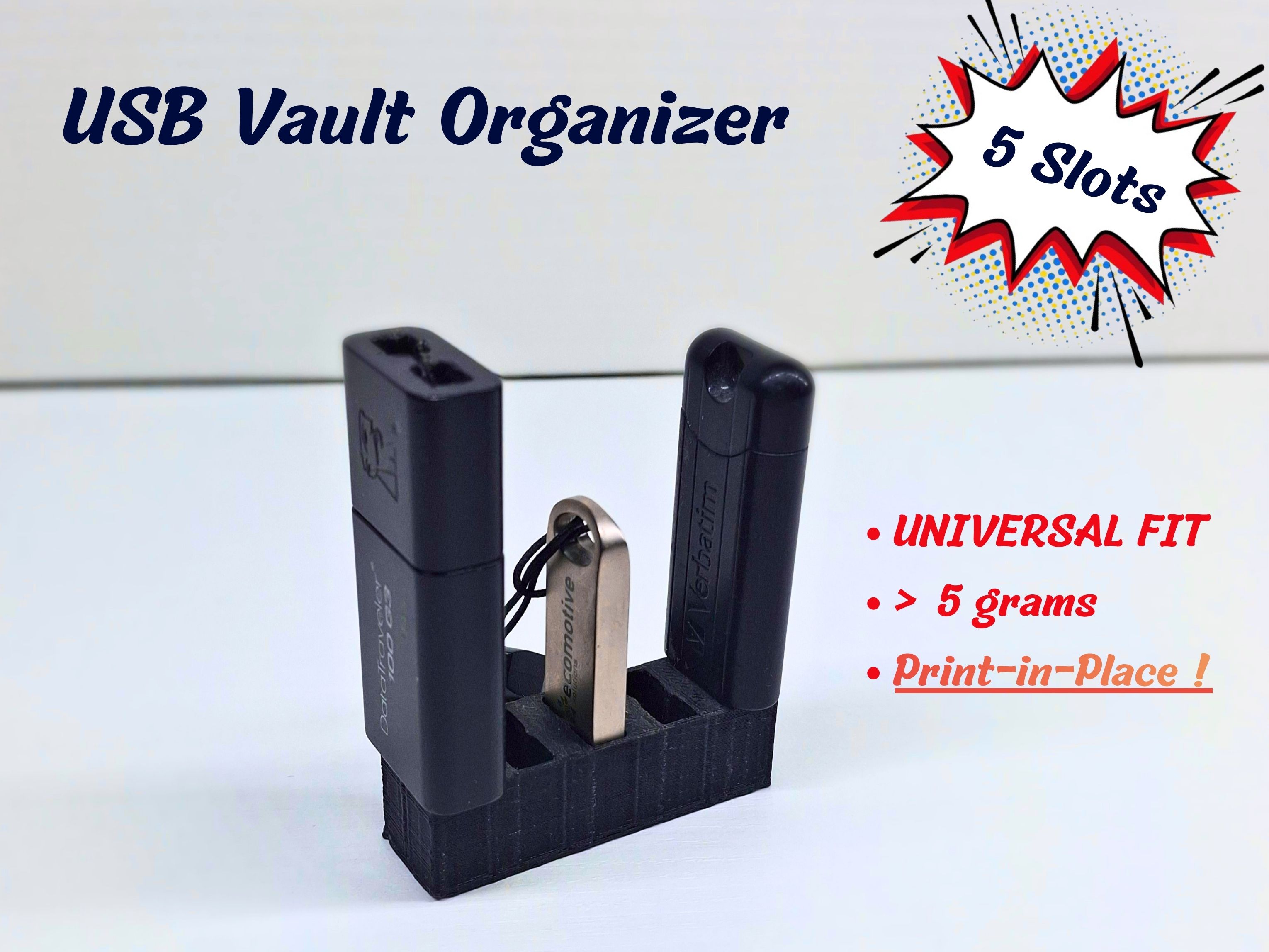 USB Vault Organizer (5 Slots) 3D model