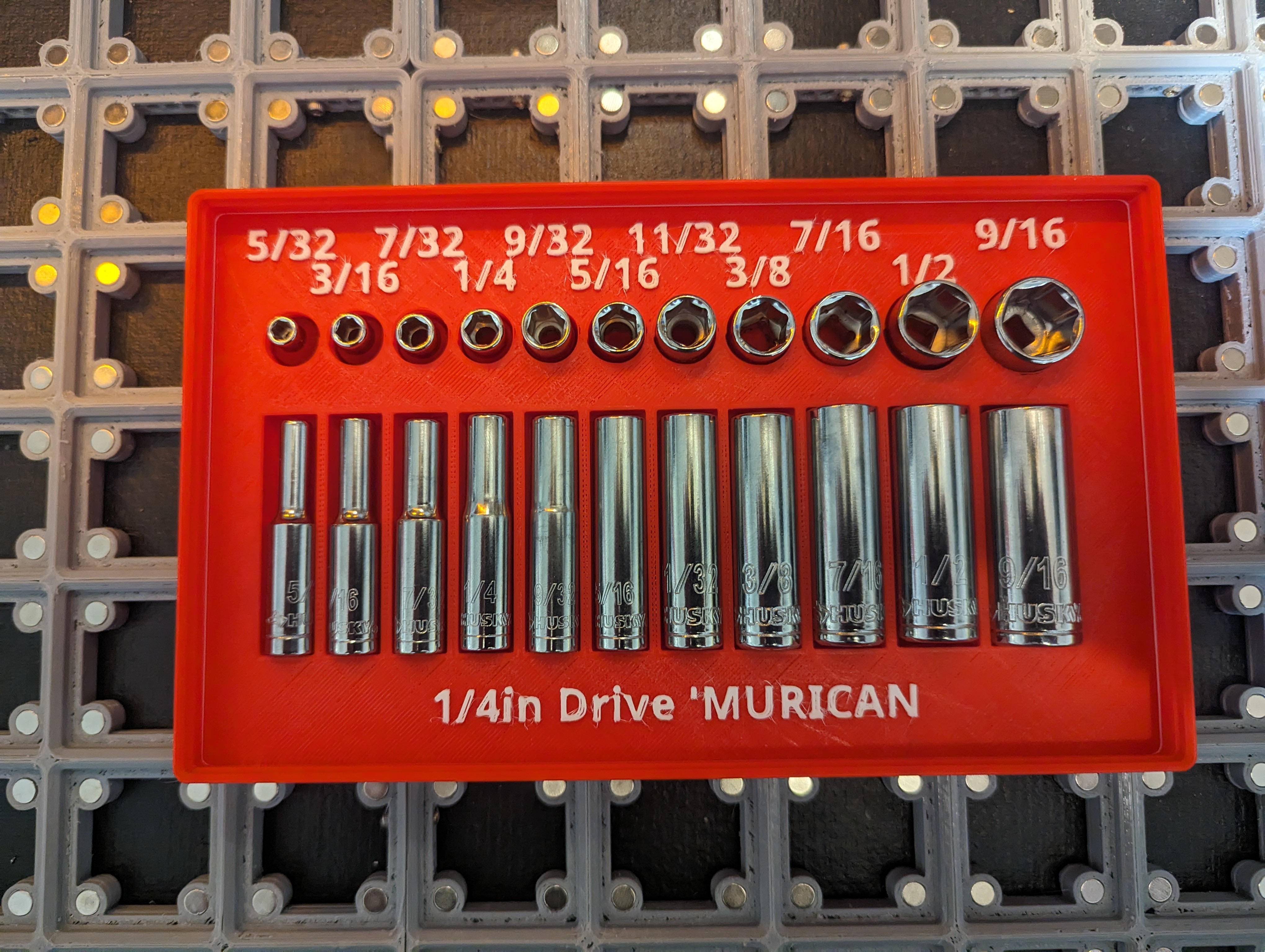 Gridfinity 1/4in SAE ('murican) Socket Holder