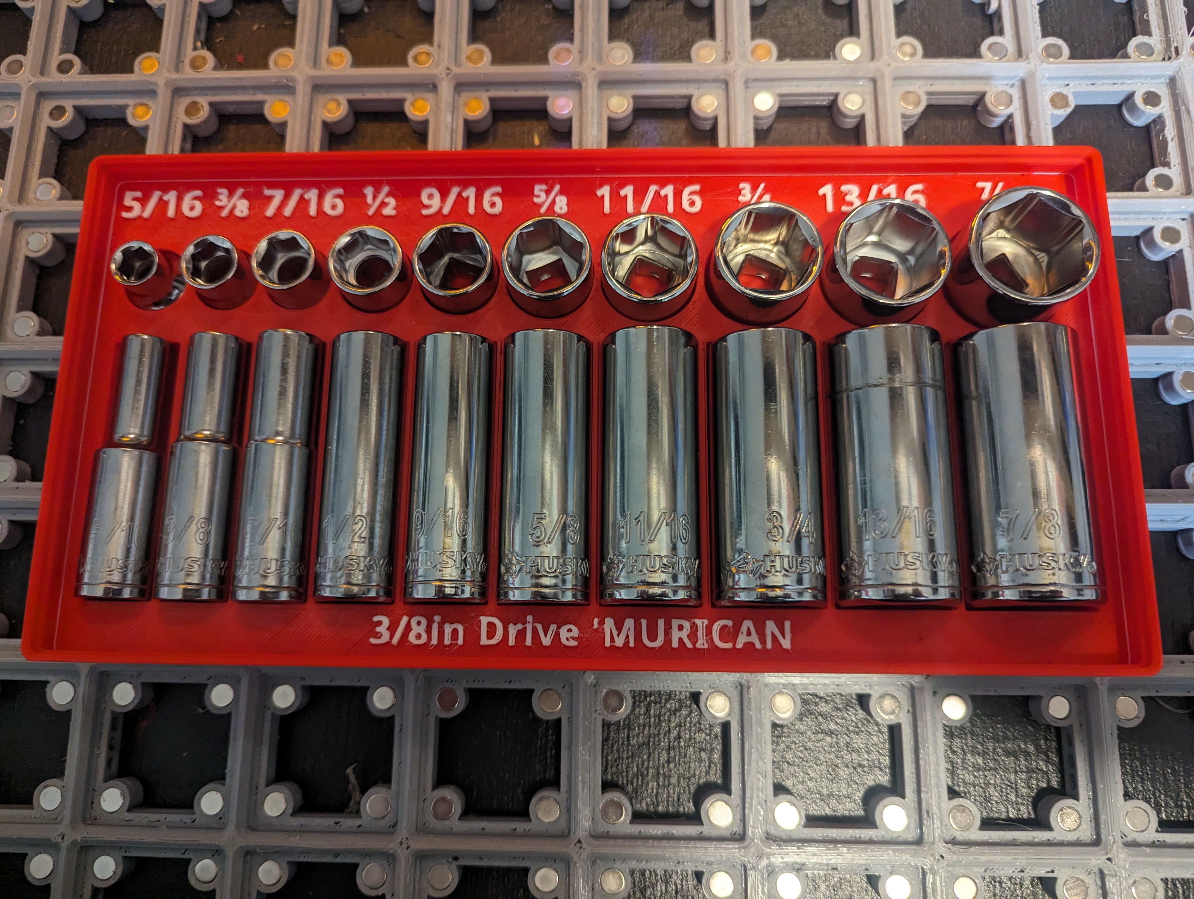 Gridfinity 3/8in SAE ('murican) Socket Holder