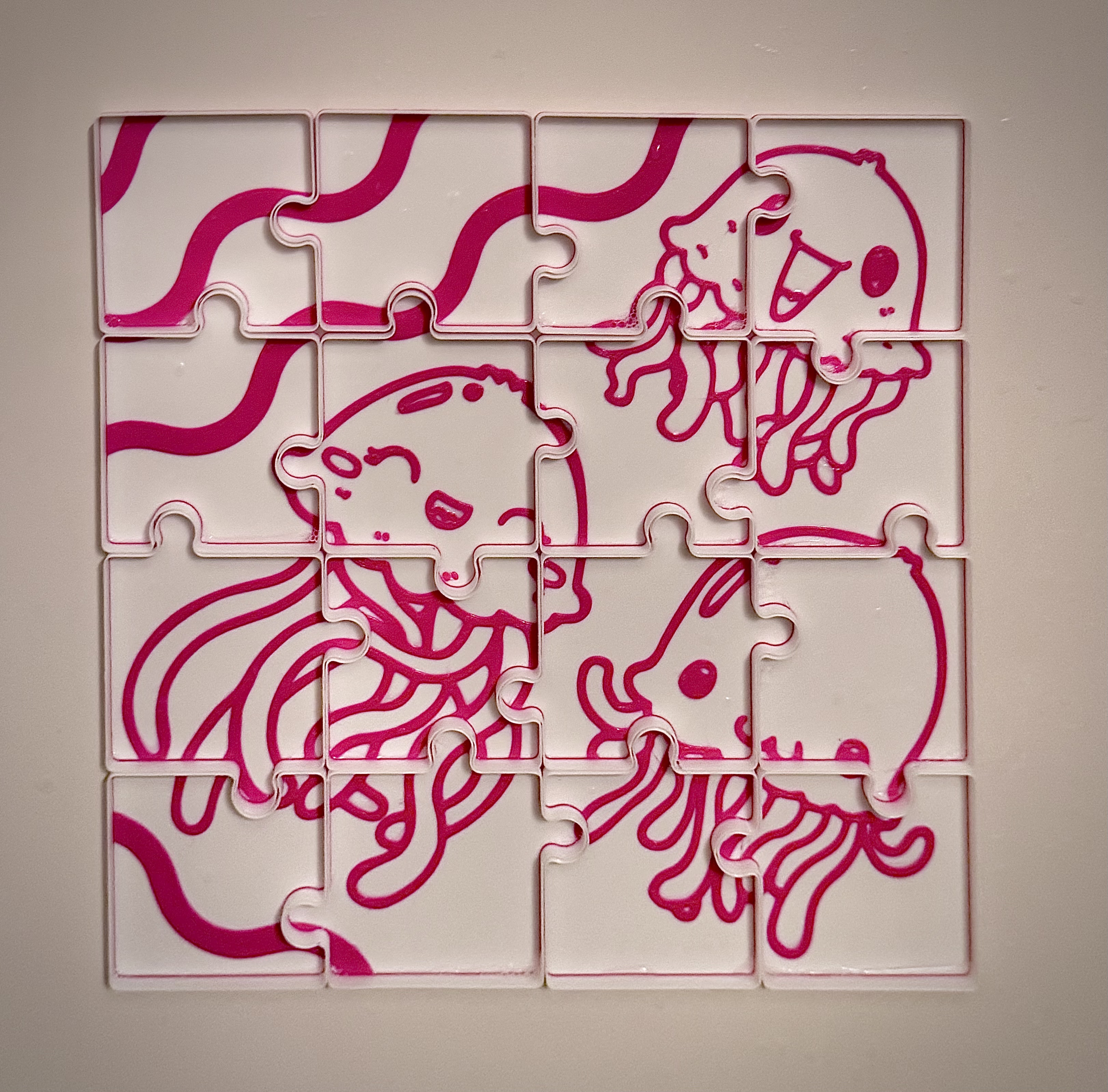 Floating bath puzzle - floats or sticks to the wall. Print in place, vase mode.