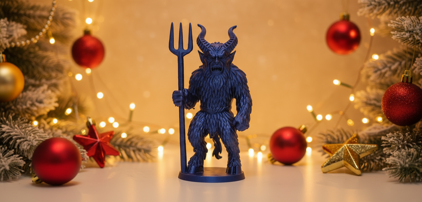 Furry Krampus with Trident Holiday Figure