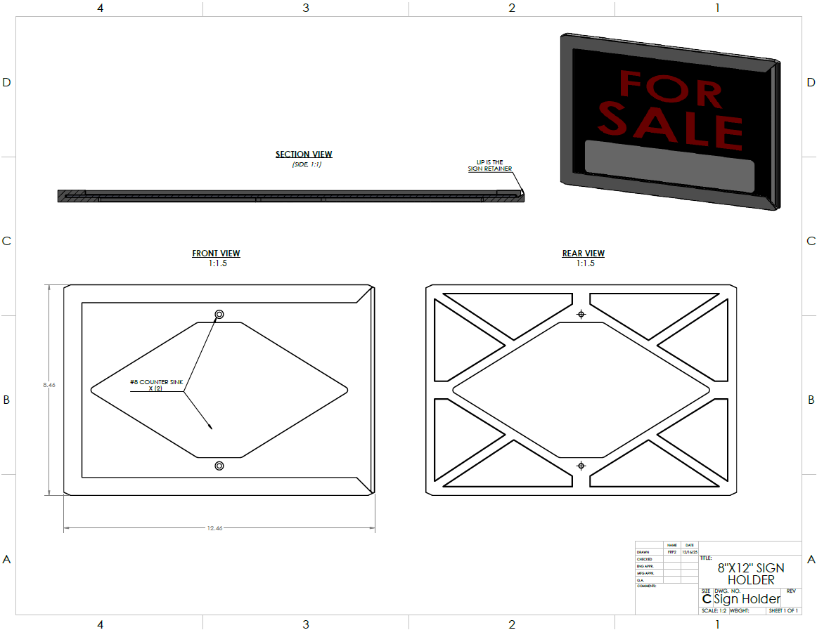 Common Sign Frame for Outdoor Use - 8"x12" No Supports — thumbnail 5