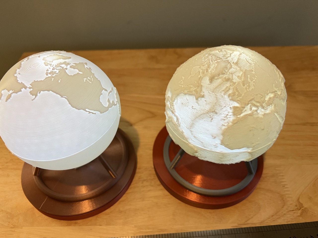 Coastline and Topographic Lithophane  Earth Globes