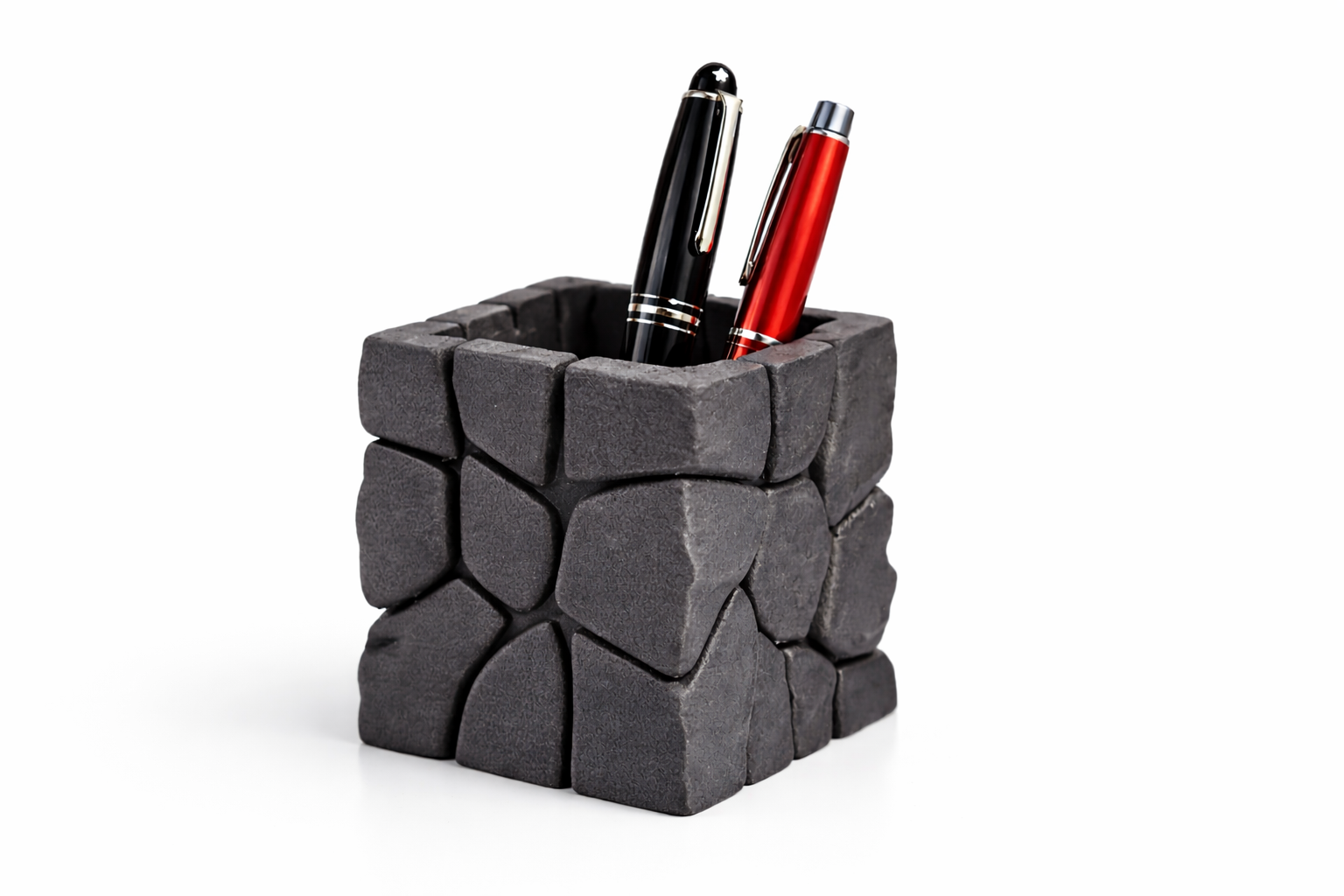 Lava Stone Cube - Modern Pen Holder