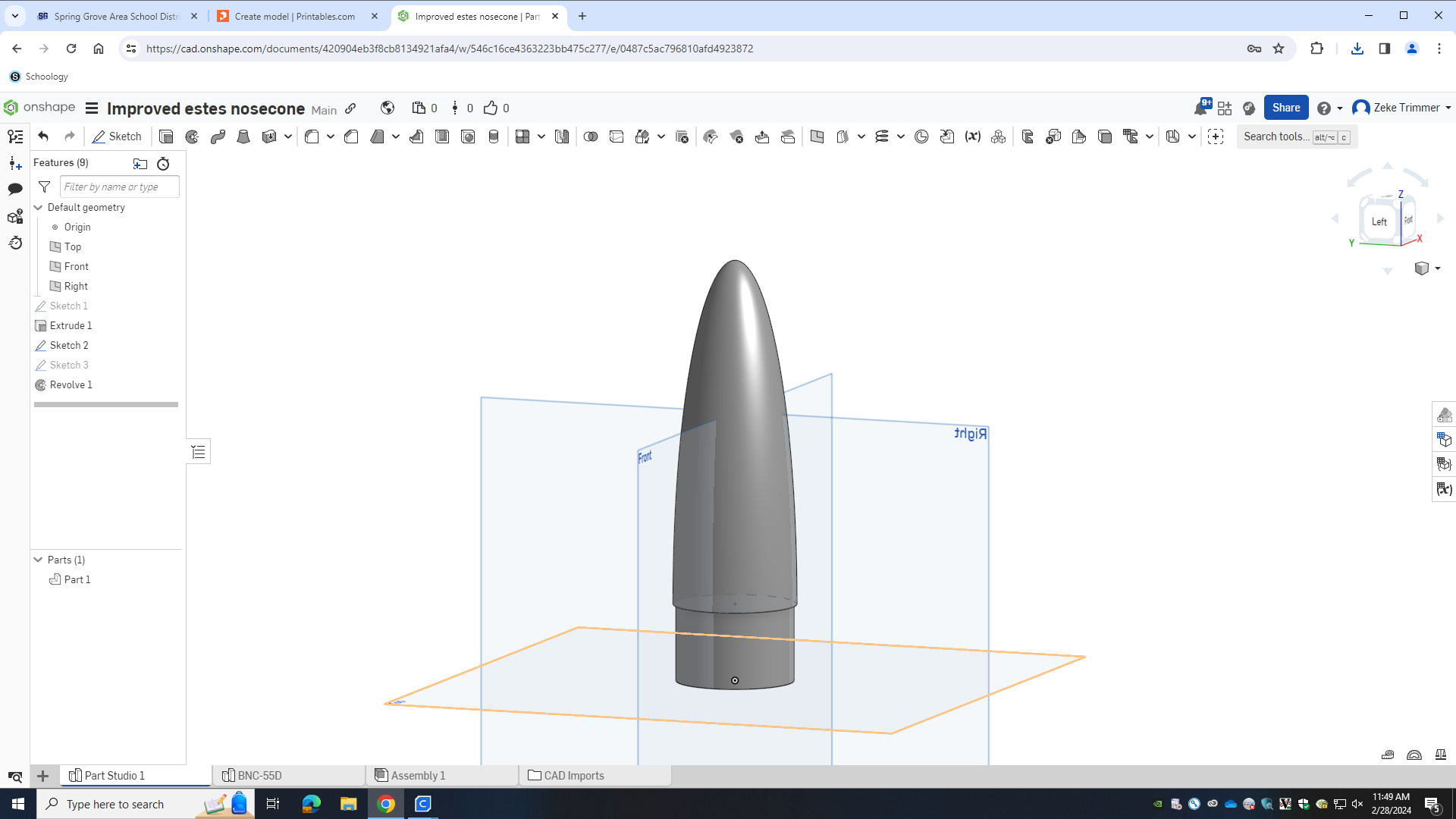 Elliptical version of Estes PNC-55D Nosecone for Strike Fighter Rocket
