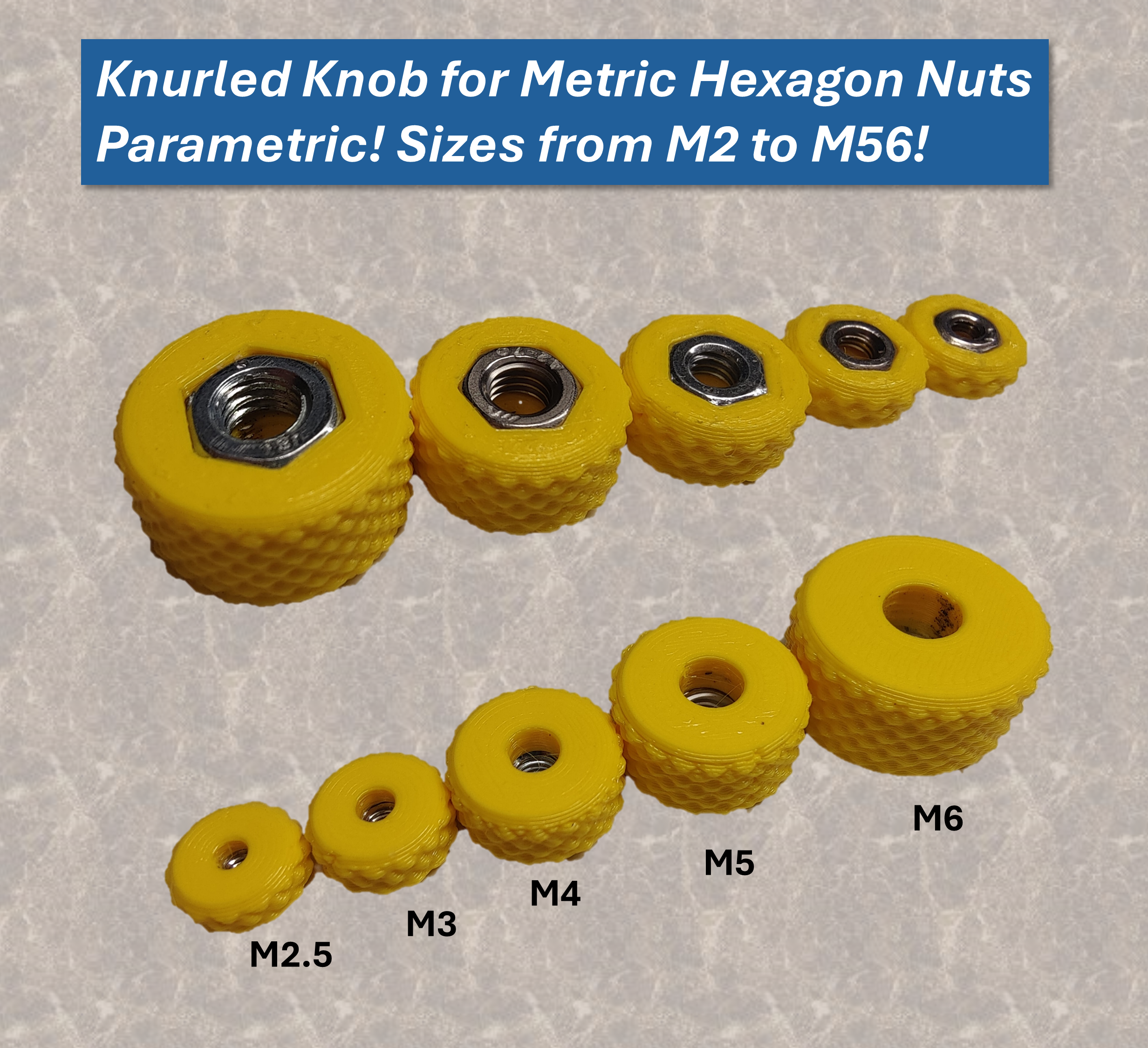 Knurled Knob for Metric Hexagon Nuts - Parametric