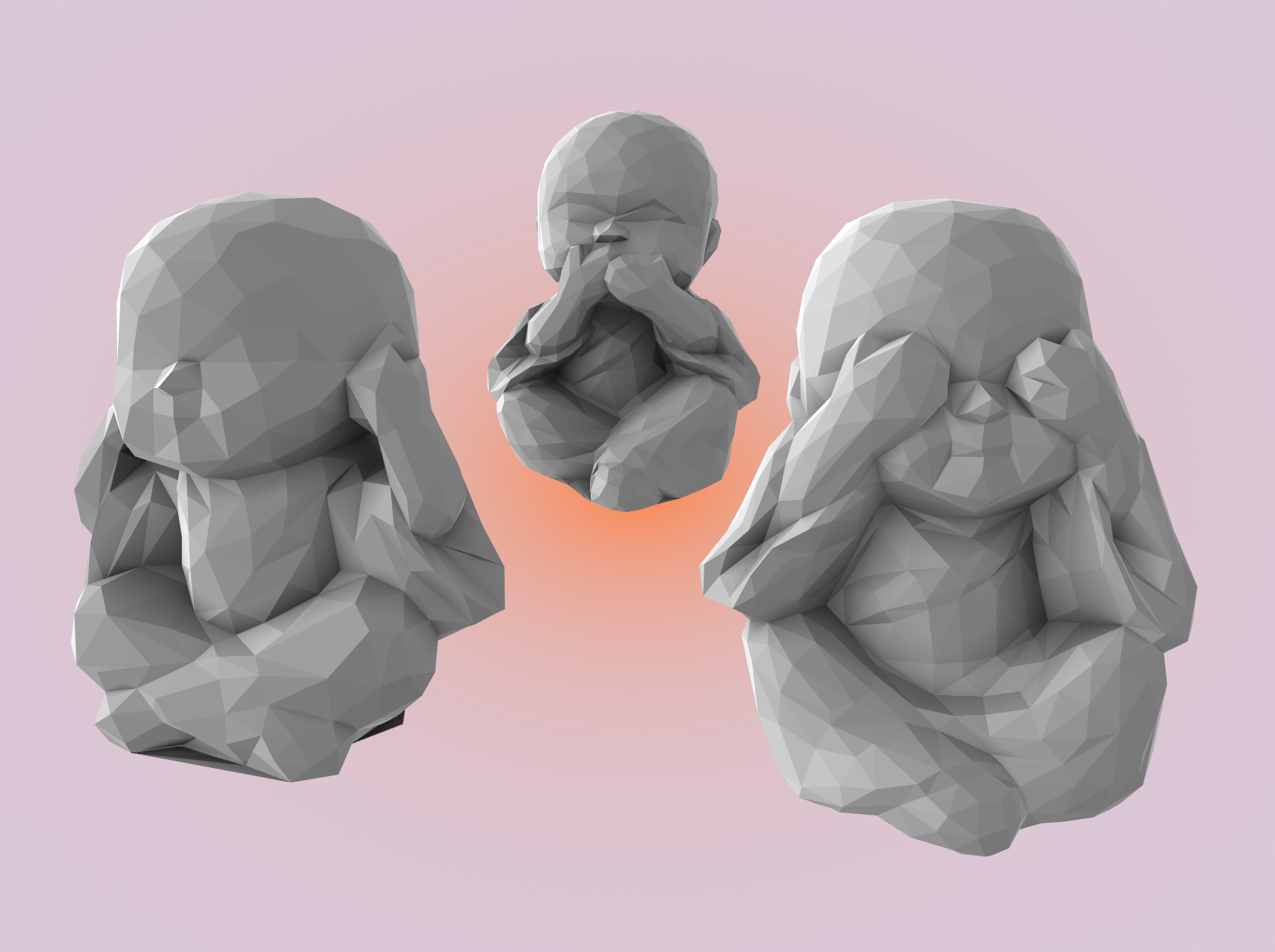 3 cute litte Buddha figures - Low Poly
