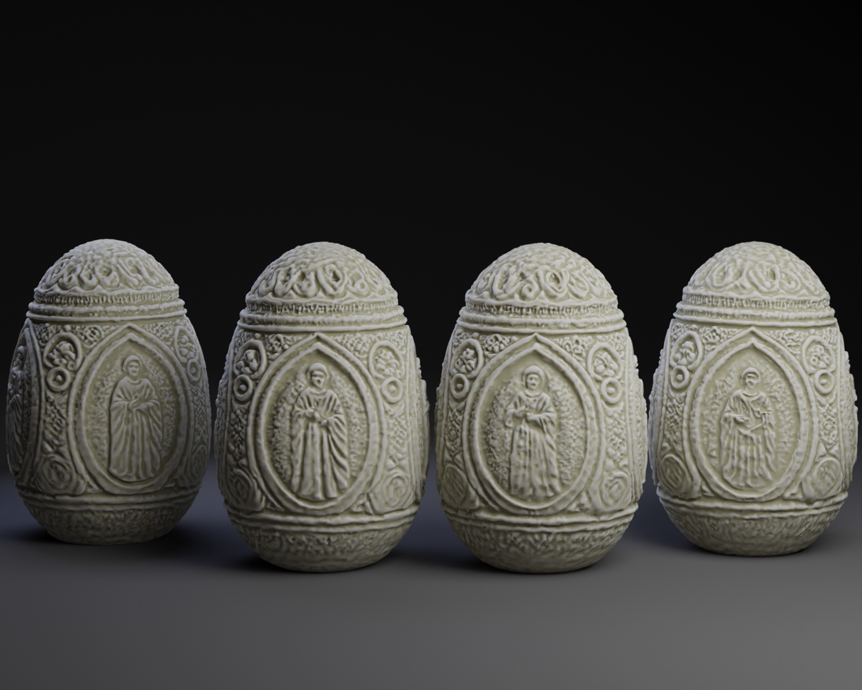Carved Egg With Four Saints.