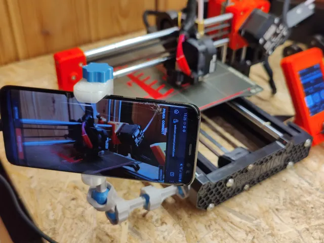 Adjustable/lockable ball-joint phone holder for Prusa Connect camera