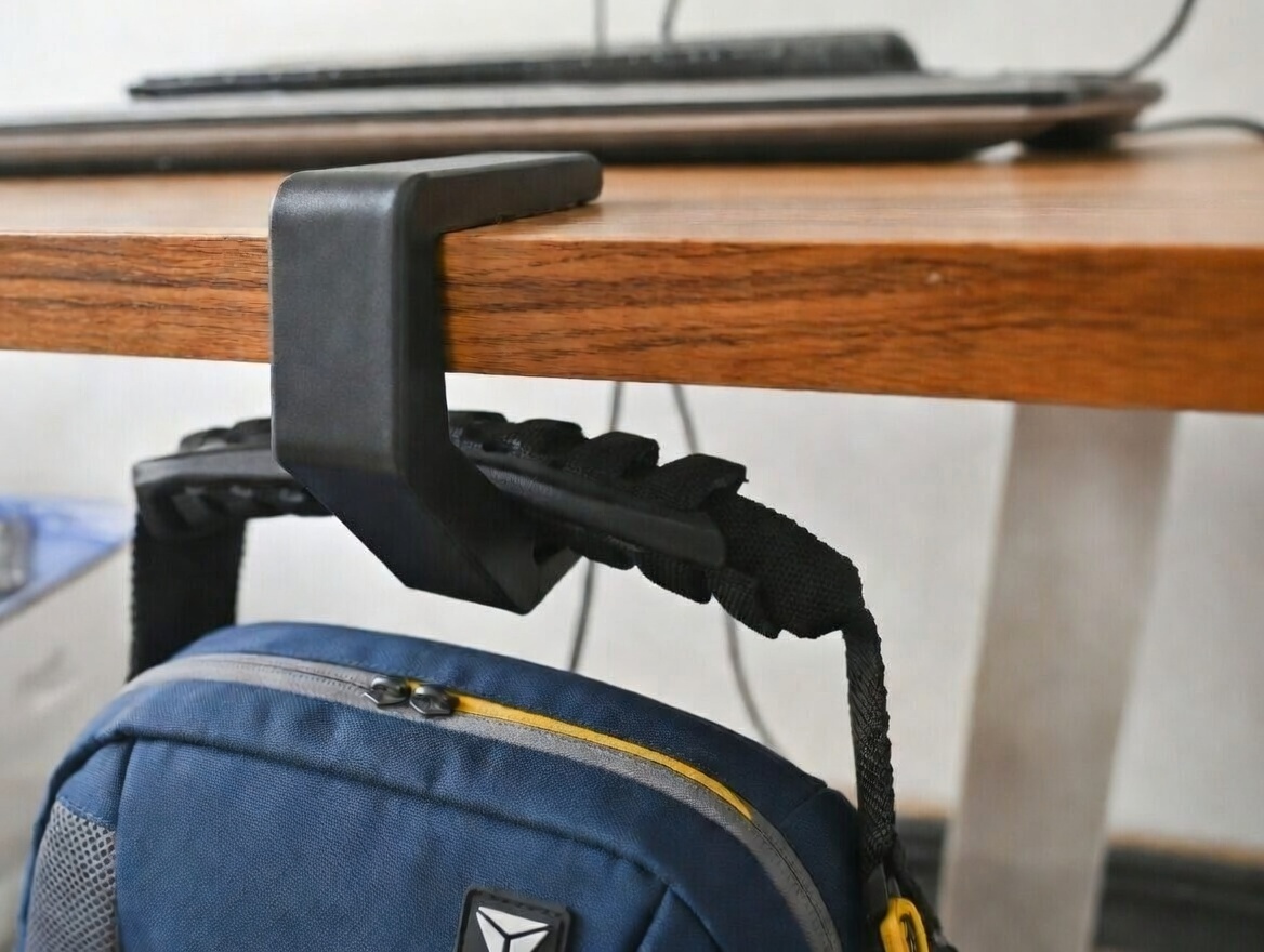 Desk Backpack Hook – Strong & Minimal Black (Support-Free)