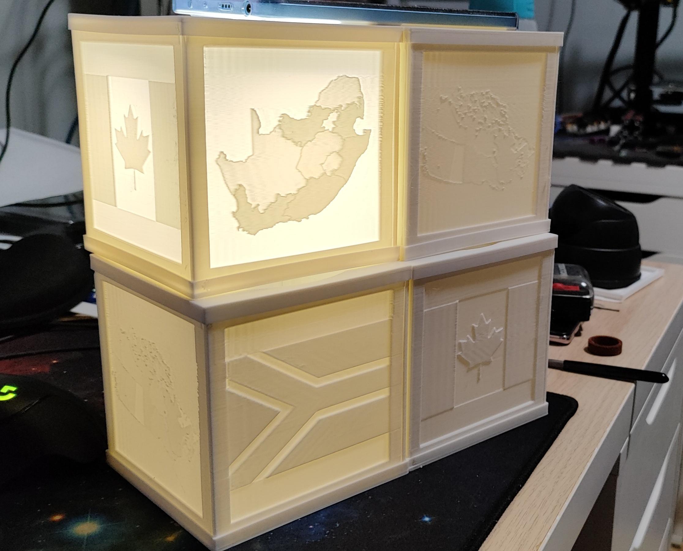 3d Lithophane Cube, Canada and South Africa by Sean Brockest | Download