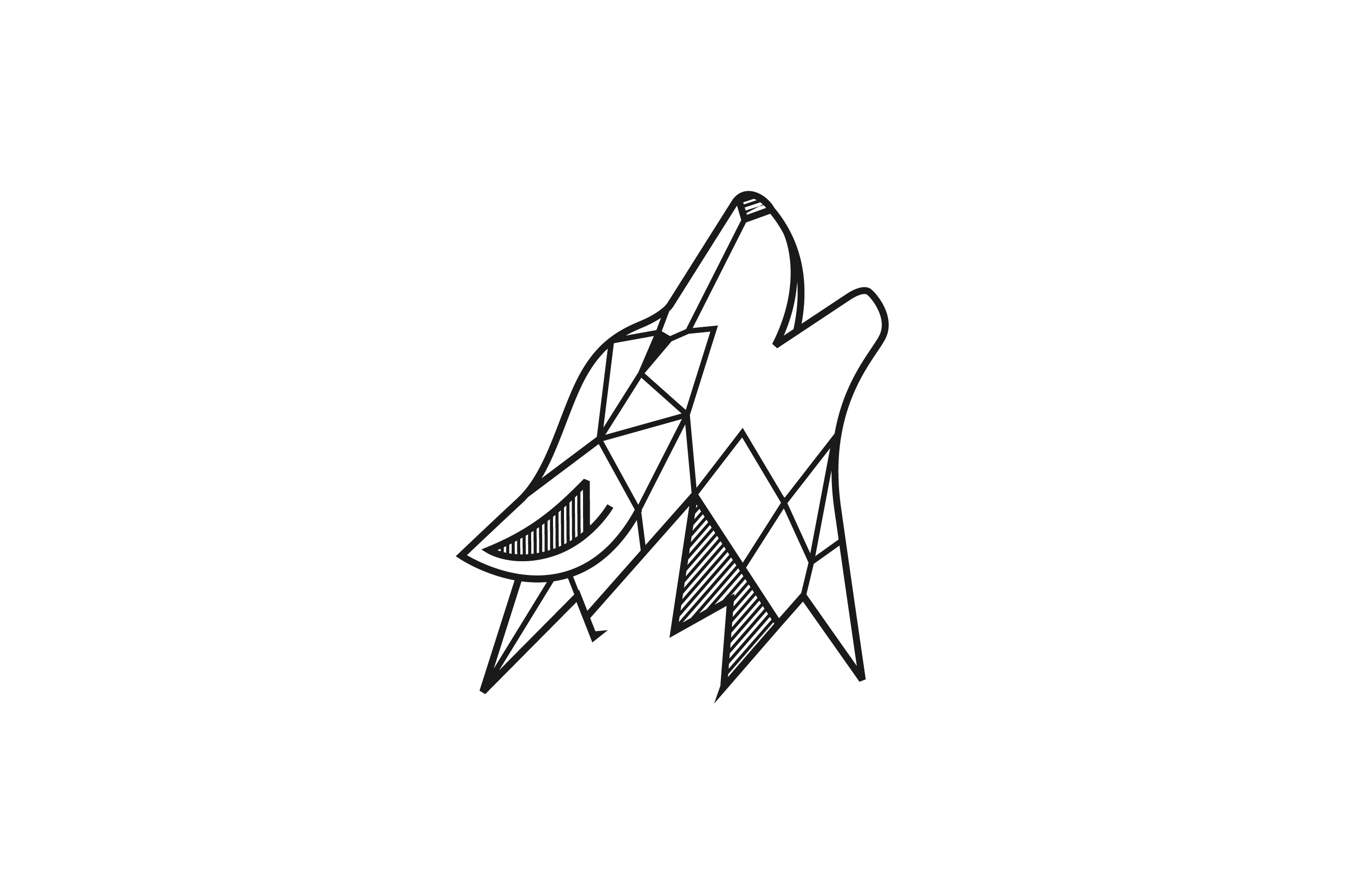 Howling Wolf Silhouette - Line Art