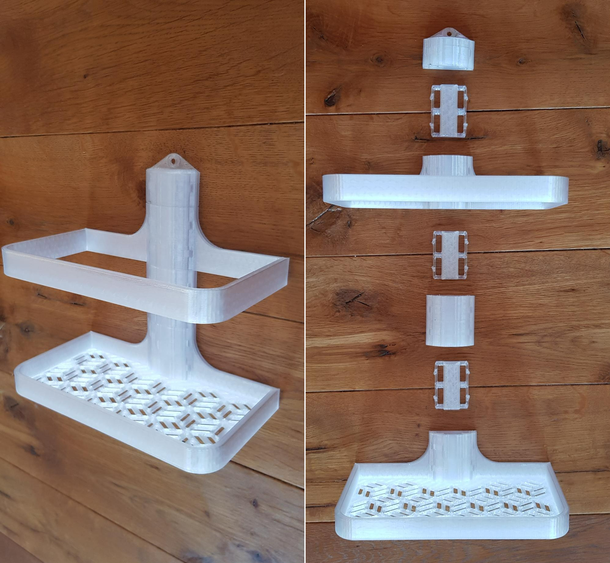 modular shower shelf / for shower walls, rods, hooks or screw fixing / scalable