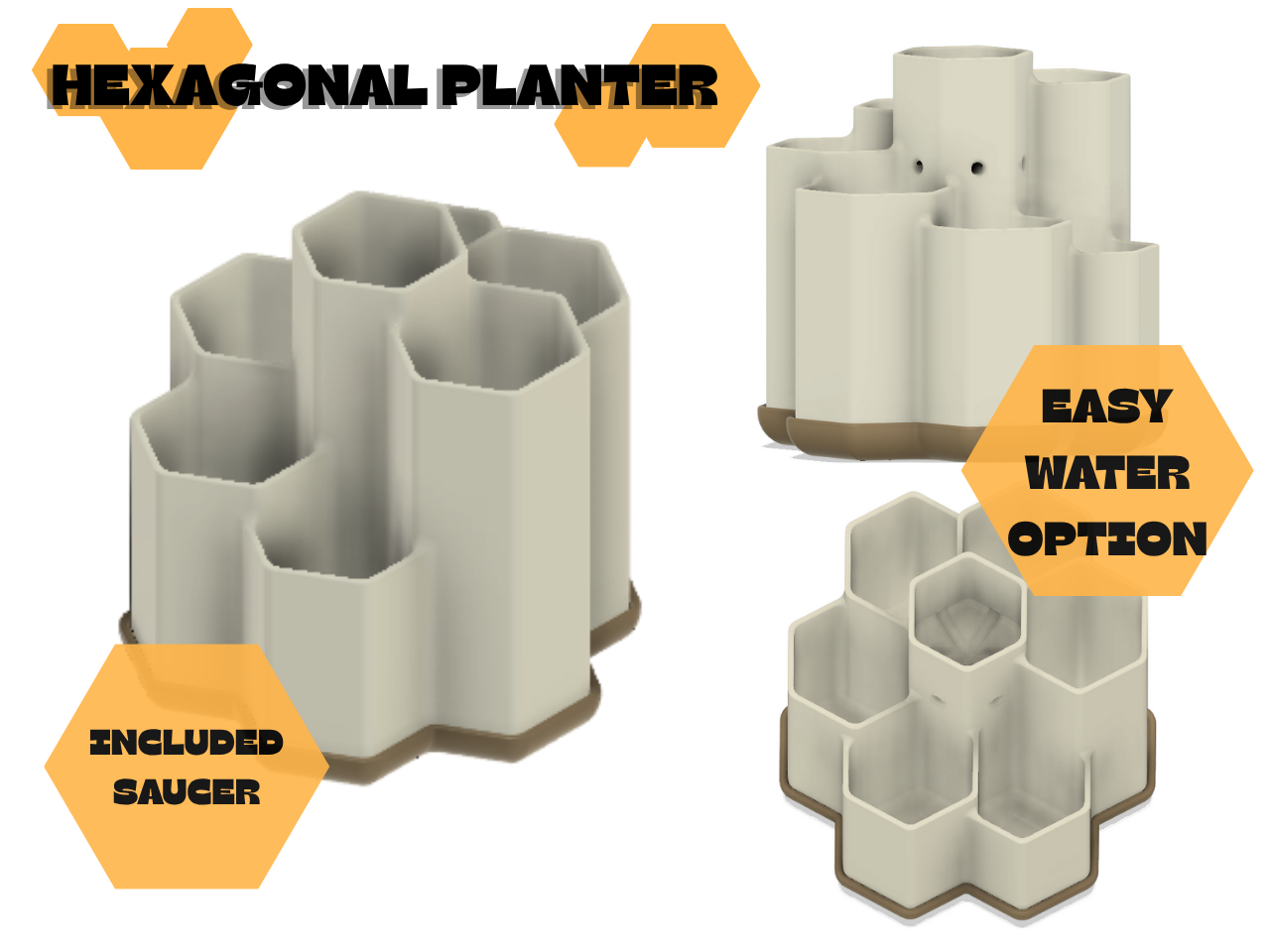 Hexagonal Planter with Easy Watering Option + Included Saucer