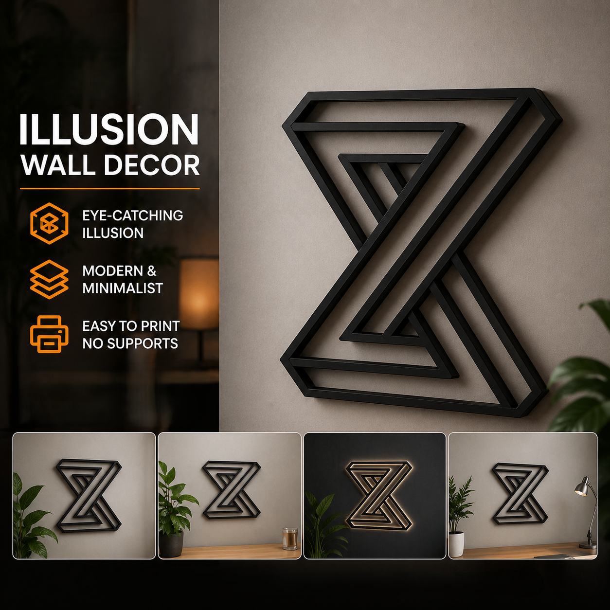 Simple modern optical illusion wall art v2
