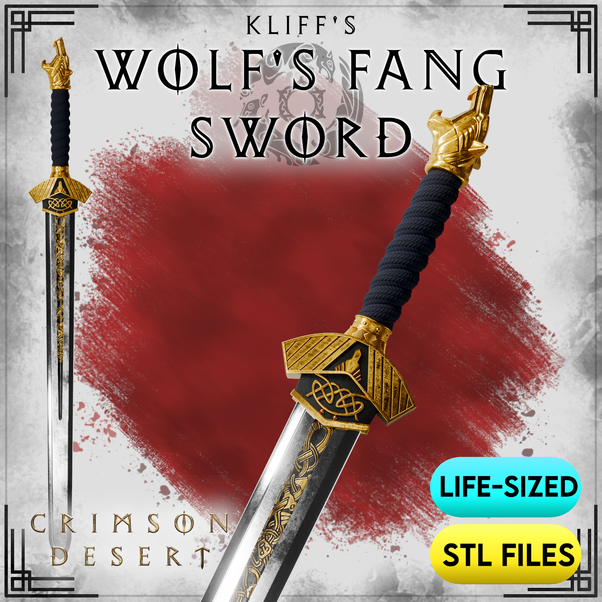 Crimson Desert Wolf's Fang Sword STL Files | Life Sized | High Detail