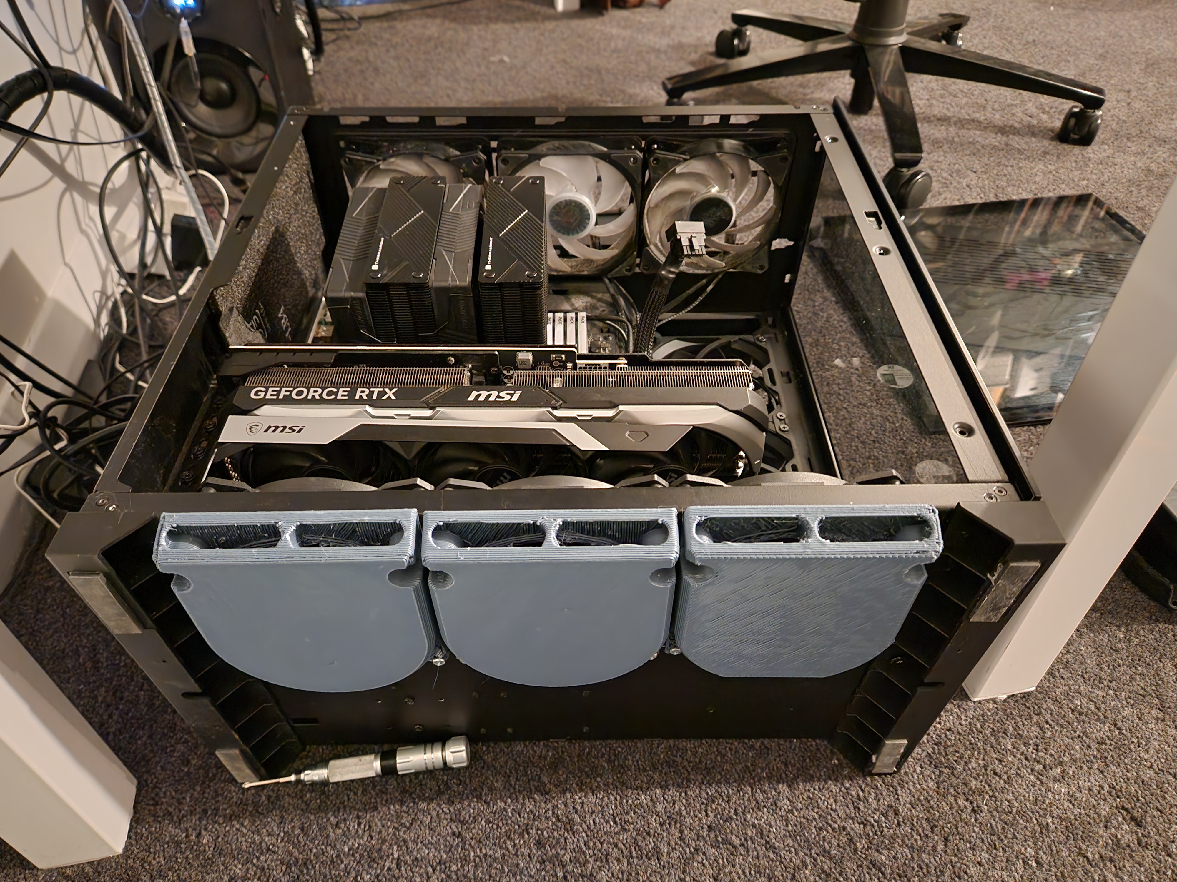 Under case fan duct for Lian Li O11 plus most other cases with bottom mount 120mm fans