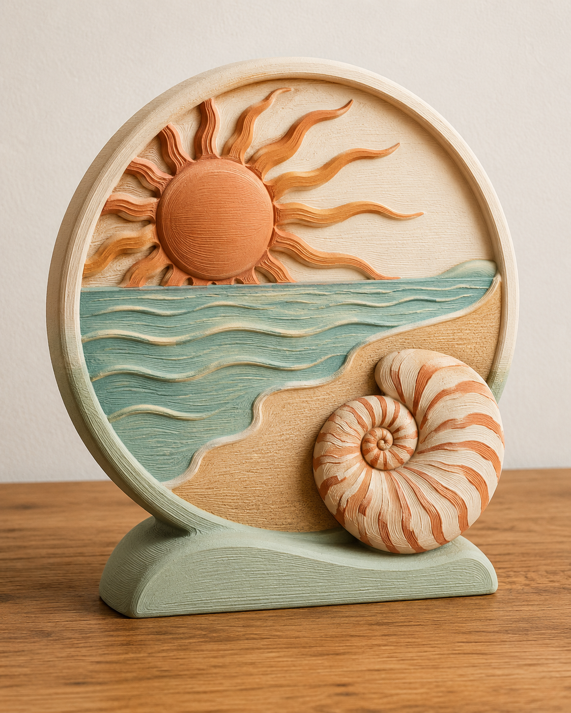 Mediterranes relief mit Sonnen- und Meeresmotiv/Mediterranean relief with sun and sea motif