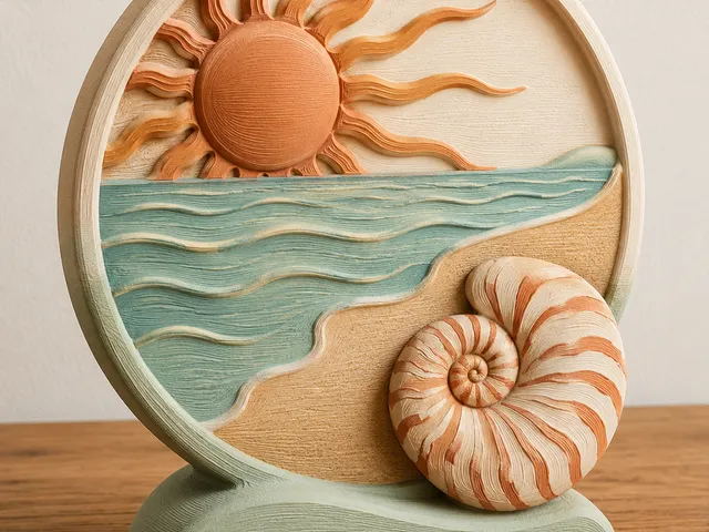 Mediterranes relief mit Sonnen- und Meeresmotiv/Mediterranean relief with sun and sea motif