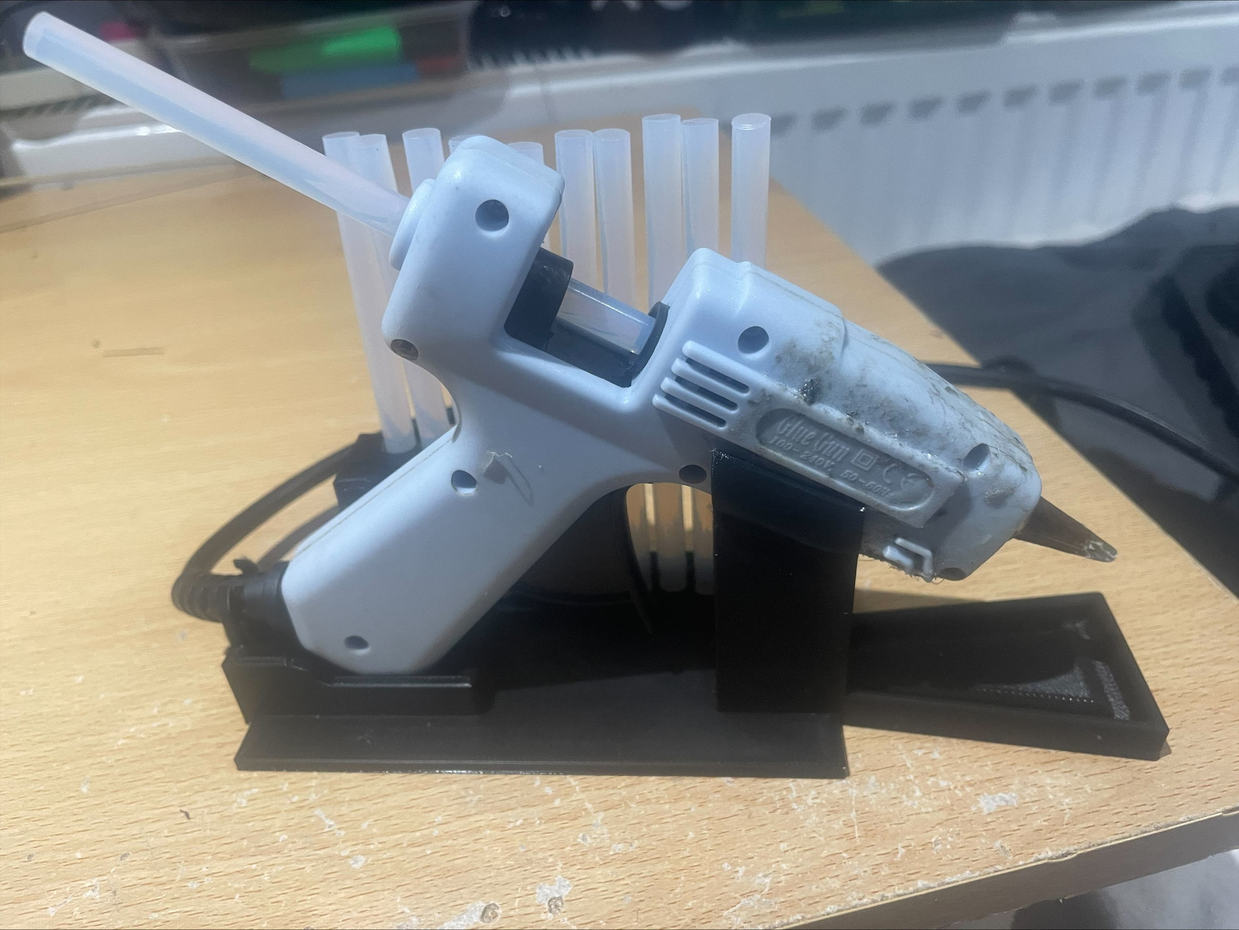 Hot Glue Gun Stand with glue stick holder and drip tray- Workshop Organizer STL