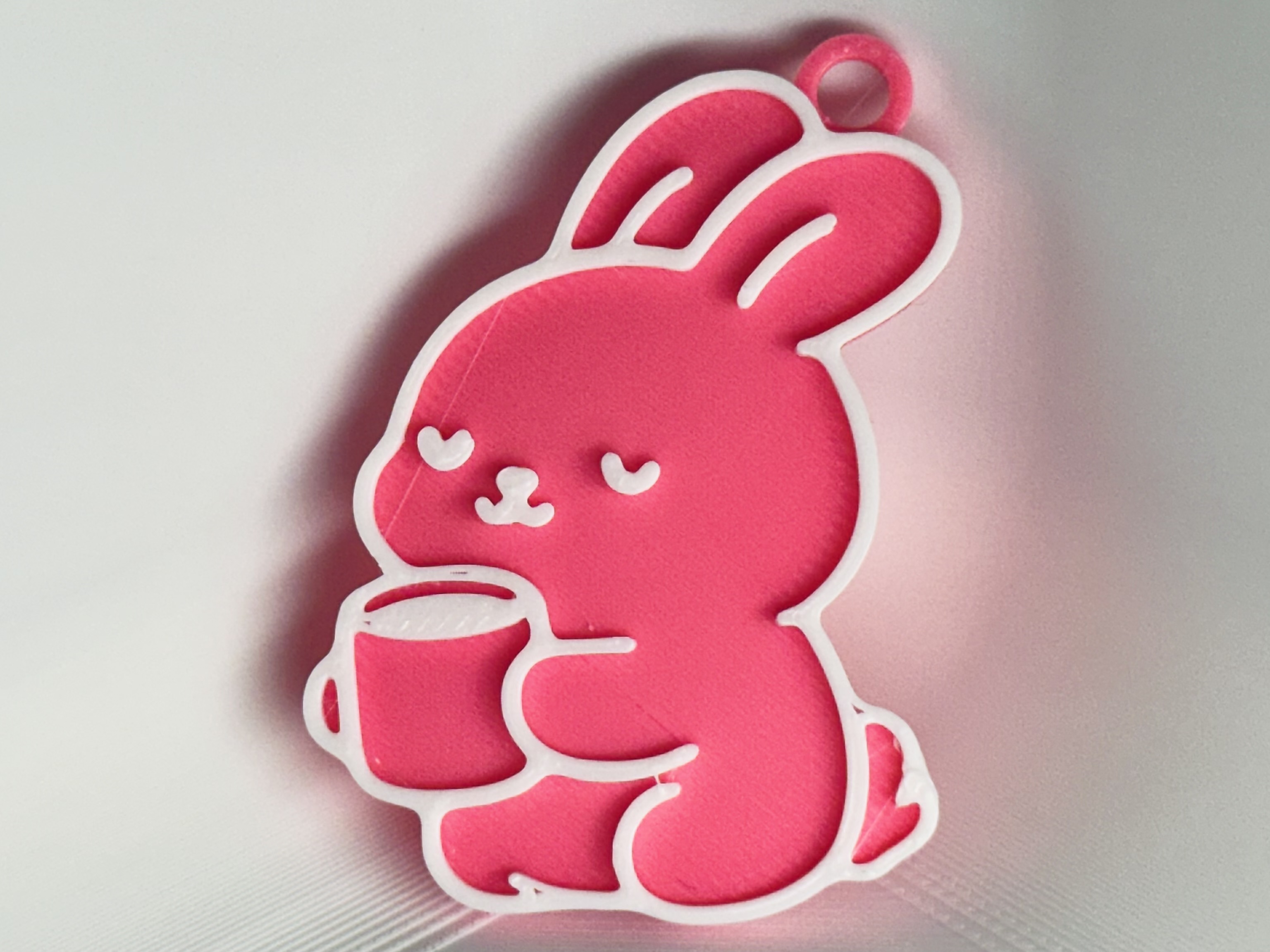 Bunny Drinking Coffee Keychain