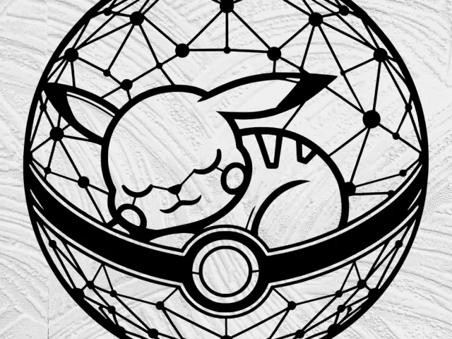 pickachu sleaping in pokeball line art