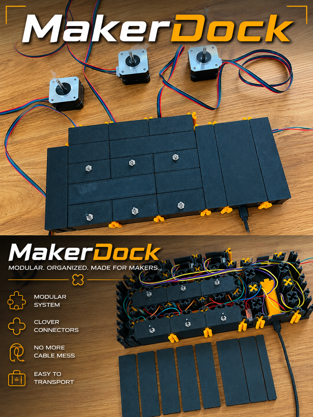 MakerDock -> Stackable DIY Development Platform | Modular ESP32 Electronics Mounting System