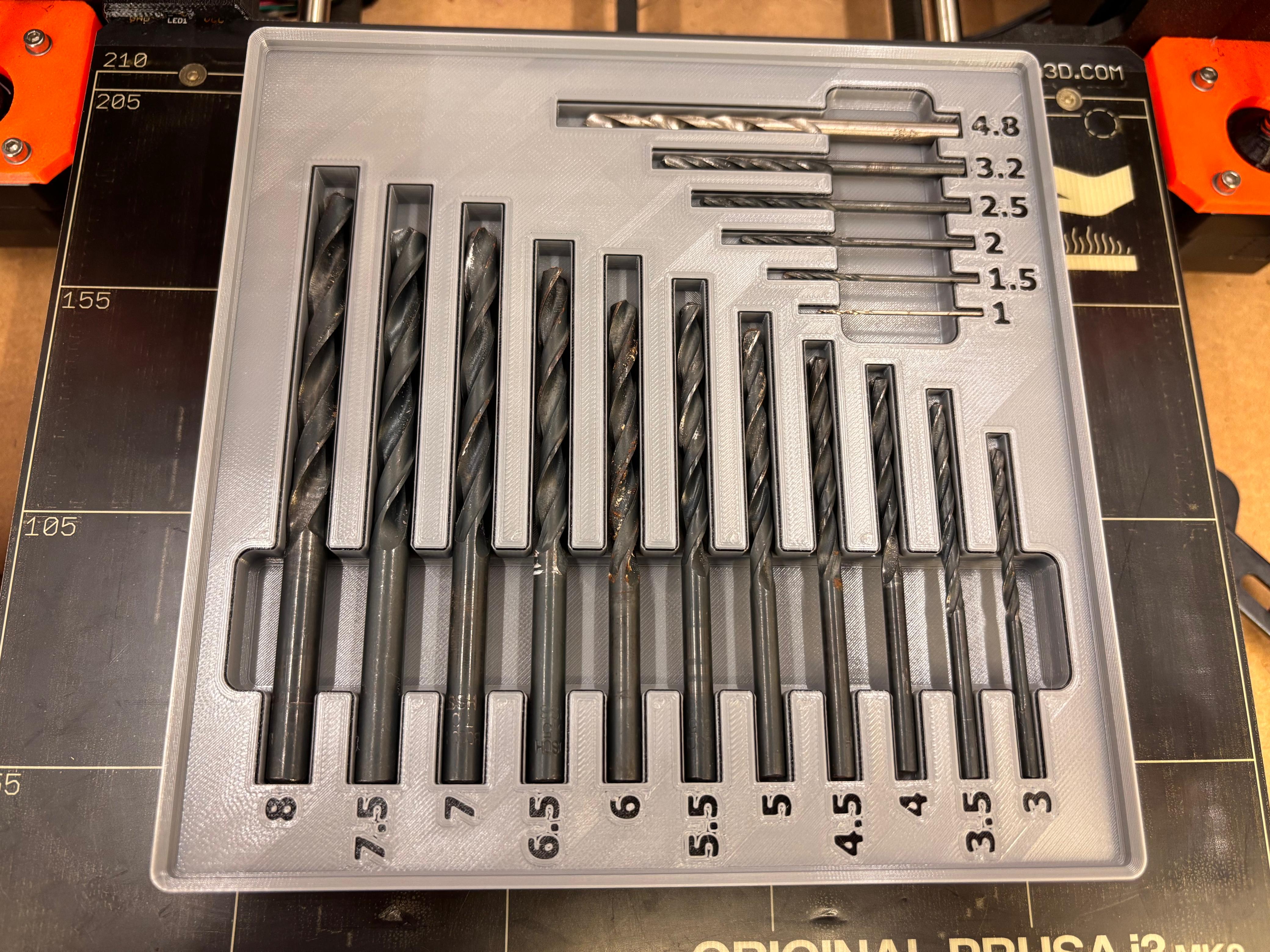 Gridfinity Drill Bit Trays, 1 mm to 13 mm HSS, and 3 mm to 8 mm Wood Drill Bits