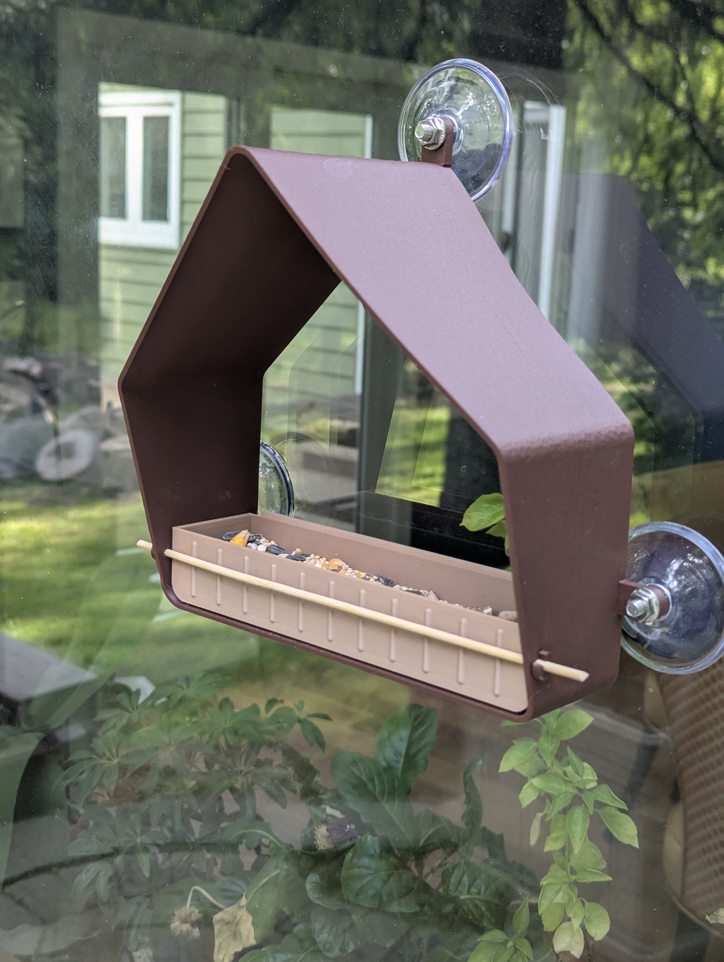 Modern, Minimal Home Shaped, Window-Mount Bird Feeder