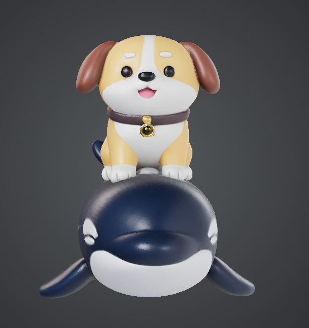 Cute dog riding on cute orca