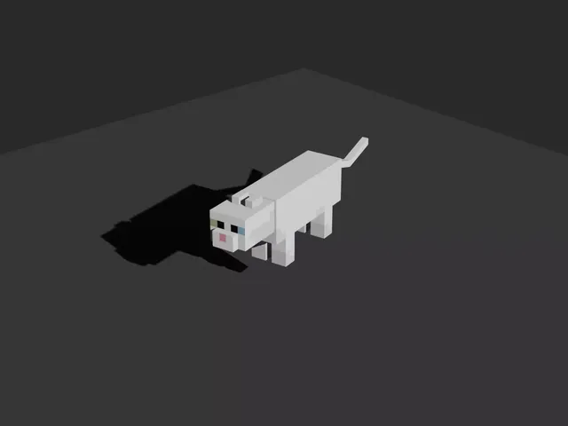 Stylized White Cat 3D Model - Minecraft Inspired