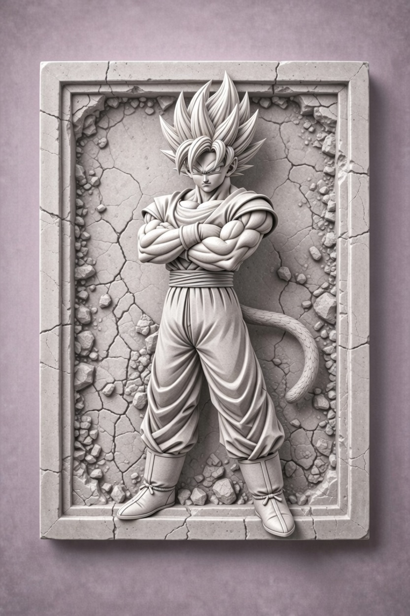 SSJ1 Warrior Breaking Stone Frame – High Relief 3D Wall Sculpture