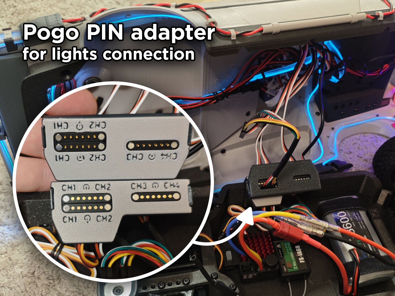 MOD: Magnetic LED Lights Connection Module for 1/10 DKS-Basic RC Chassis