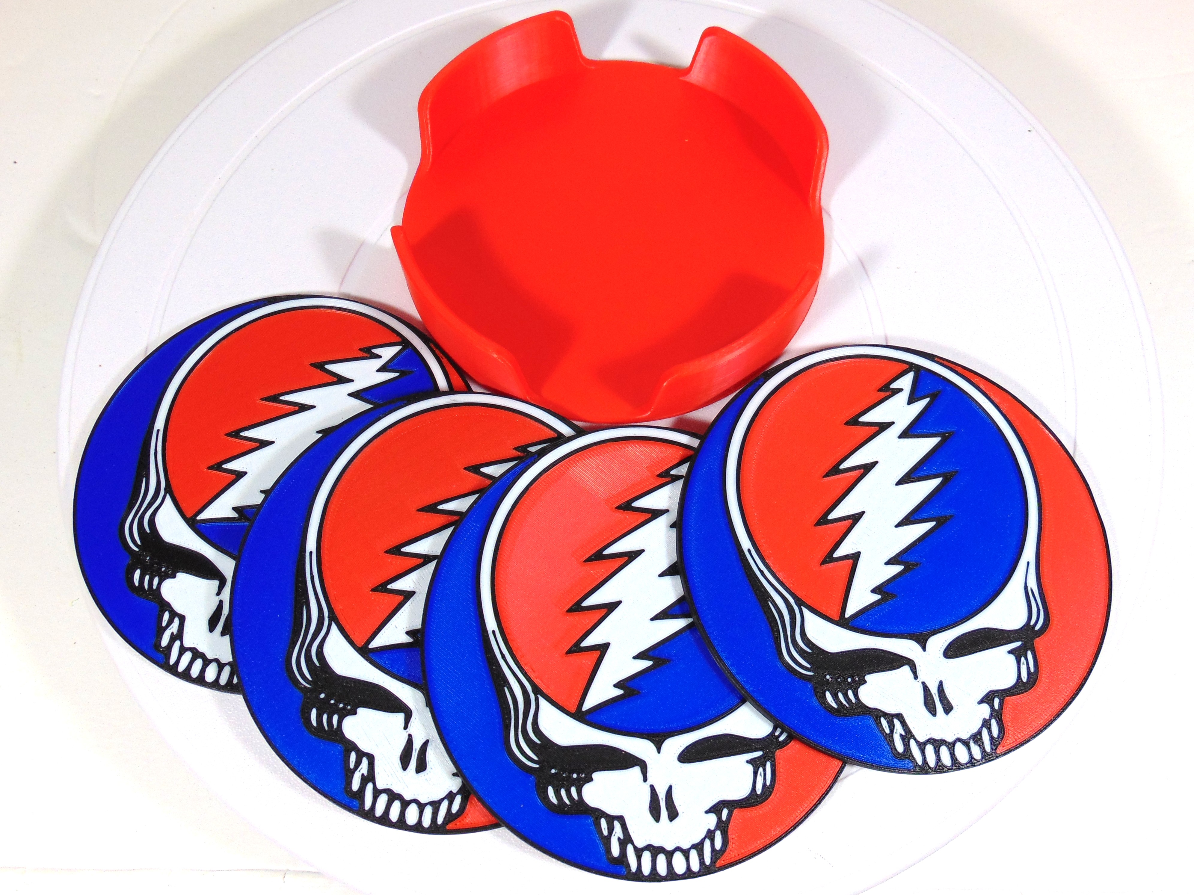 Grateful Dead Steal Your Face Coaster Set With Holder 100mm