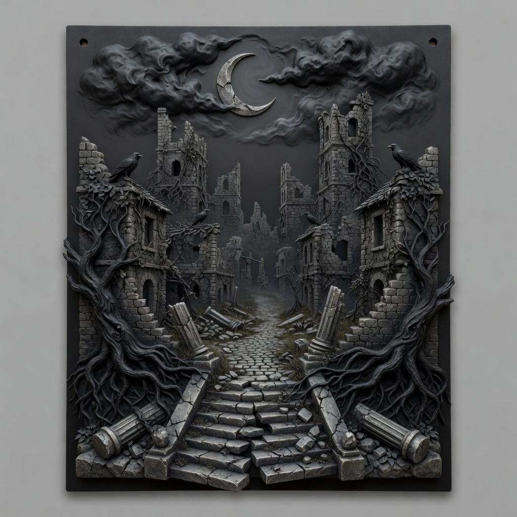 Haunted Medieval Ruins Wall Decor Gothic Night Sculpture