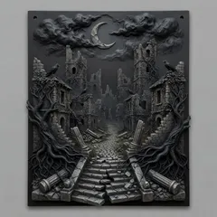 Haunted Medieval Ruins Wall Decor Gothic Night Sculpture