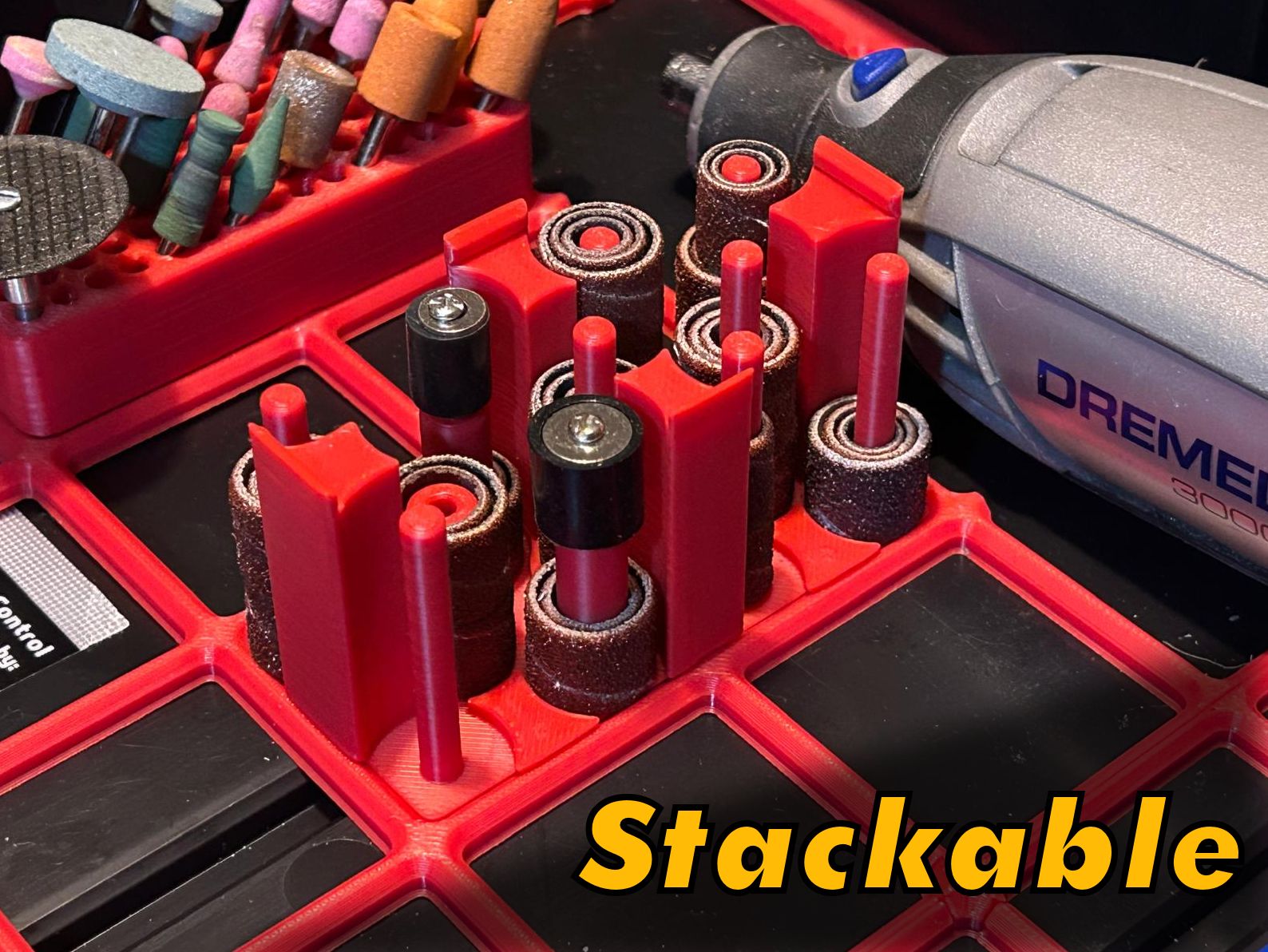 Gridfinity Dremel Sanding Band Holder (Stackable) 3D model