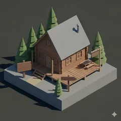 Low Poly Mountain Cabin
