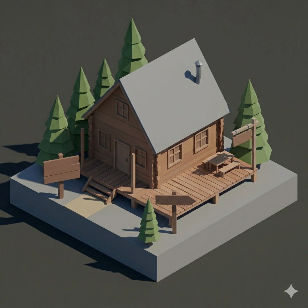 Low Poly Mountain Cabin