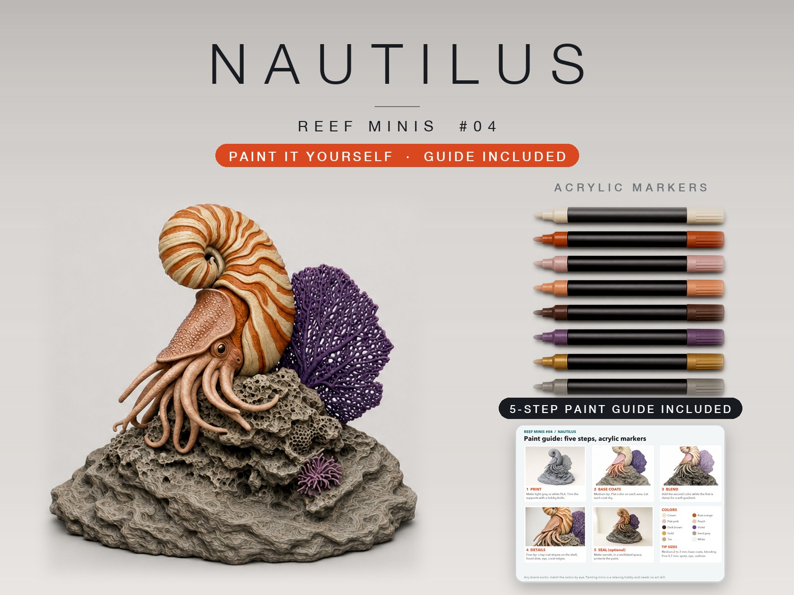 Nautilus Shell Sculpture, Paintable Reef Diorama