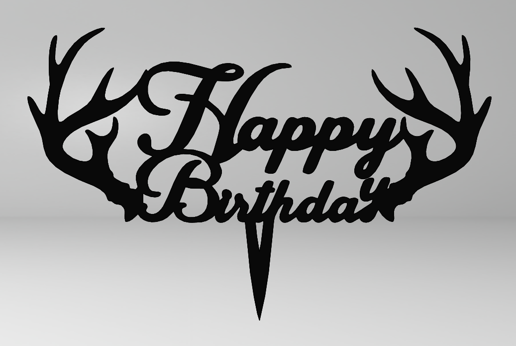Cake Topper – Happy Birthday with Deer Antlers