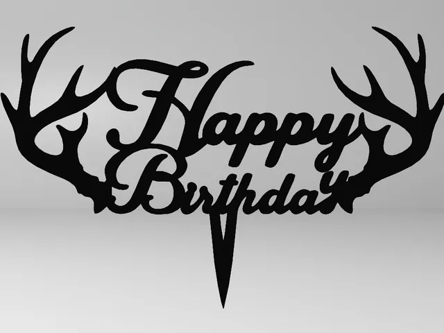 Cake Topper – Happy Birthday with Deer Antlers