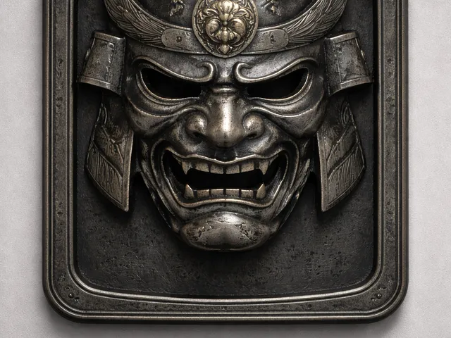 Samurai Menpō Mask Wall Plaque (One-Piece Framed Bas-Relief) – 1 Plate
