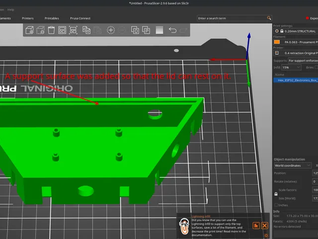 Fixed Lid to fit and add a surface on the HEX ESP32 Electroinics Box V5 for the lid