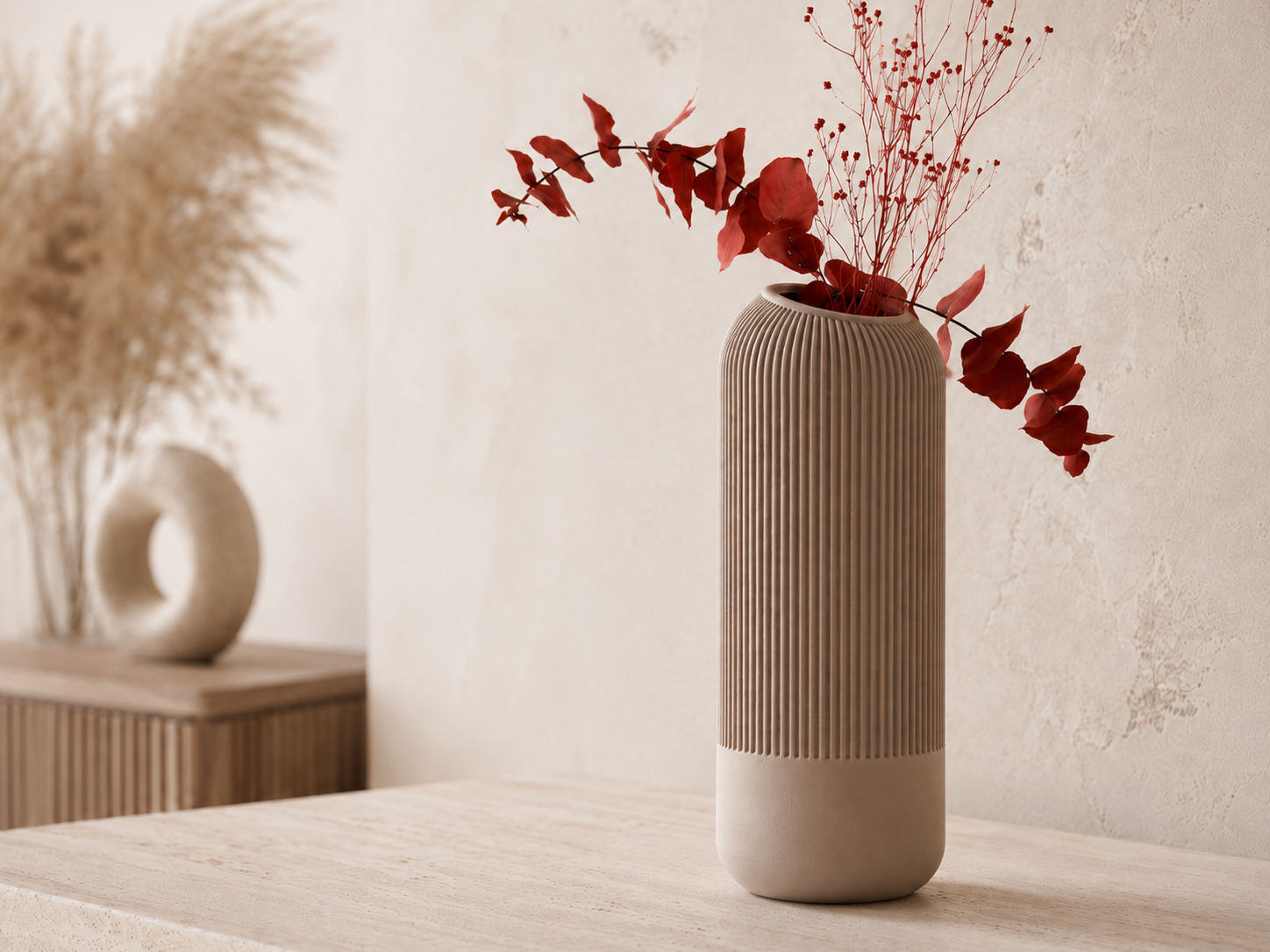 Japandi Ribbed Vase - Modern Home Decor